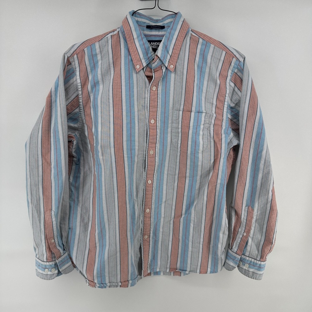 Lands End Shirt Mens Large Striped Sail Rigger Oxford Button Down Heavy